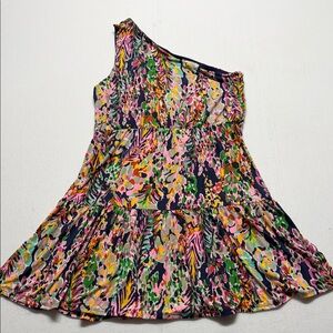 Beeson River One-Shoulder Floral Print Dress in Pink, Green, Yellow, Navy XL
